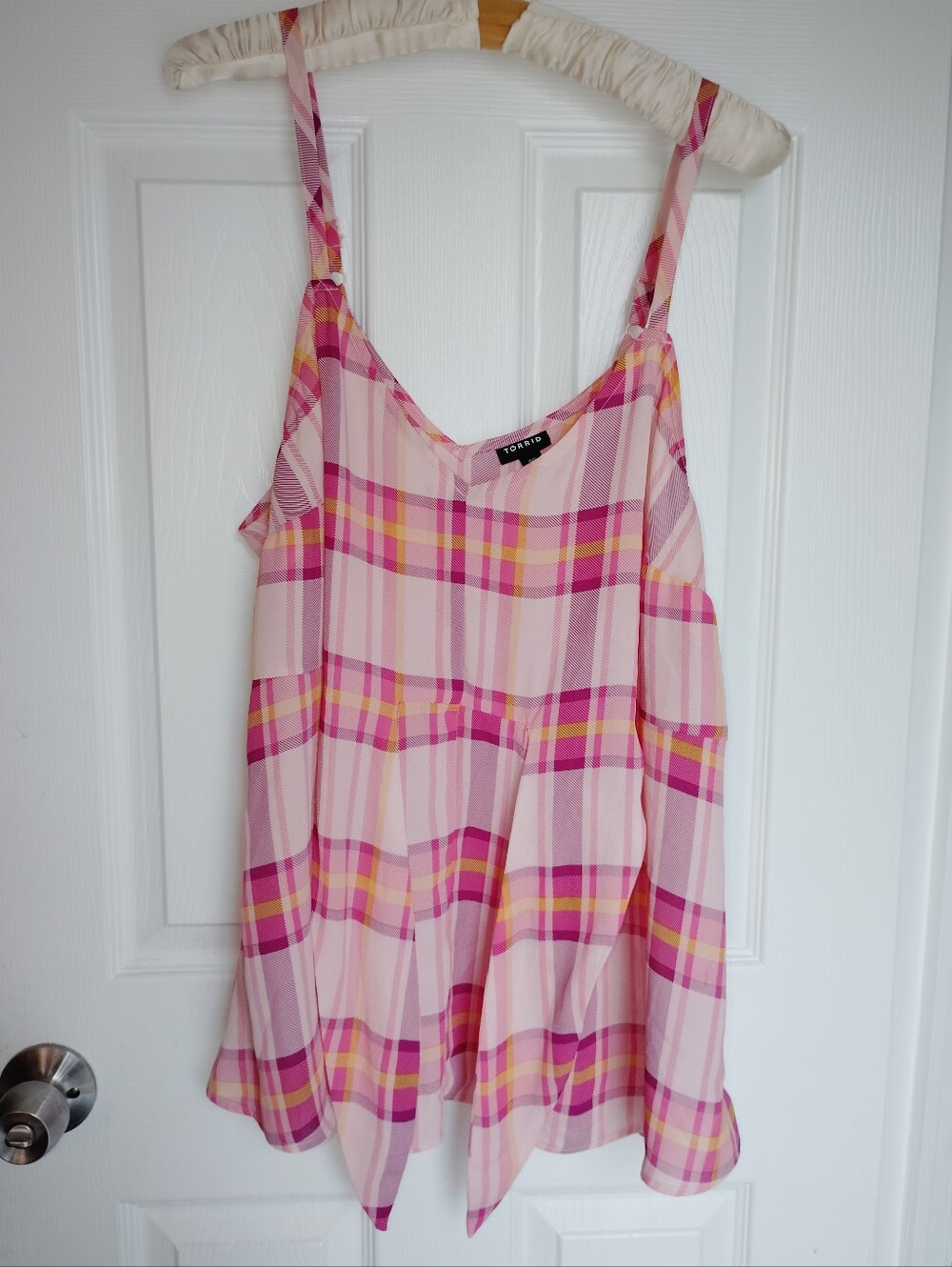 Torrid Pink Plaid Flowy Tank Top Adjustable Straps Size 00 10 In Women EUC Ties